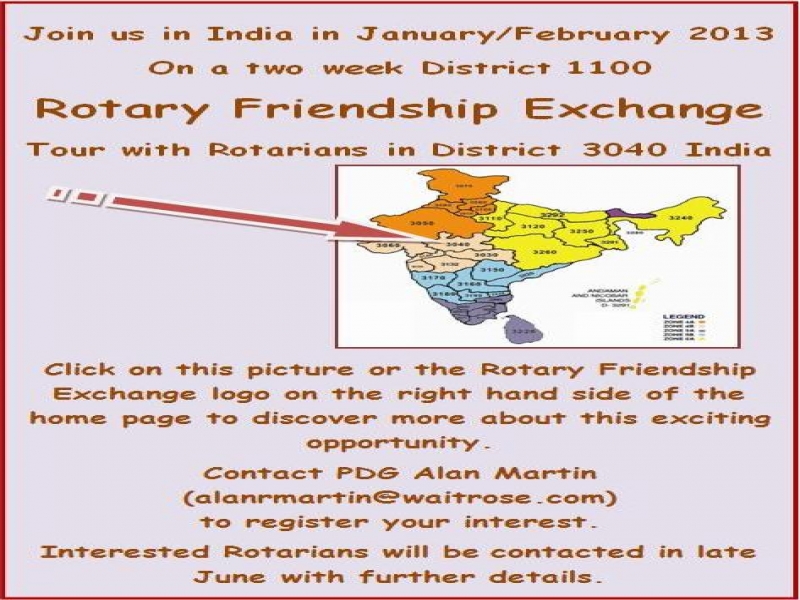 Rotary Fellowship Exchange to District 3040 in India in Jan/Feb 2013.